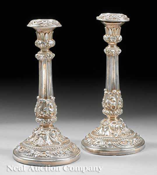 Appraisal: A Pair of George IV Sterling Silver Candlesticks S C