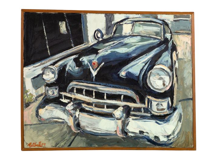 Appraisal: James Michalopoulos American New Orleans b Vintage Car oil on