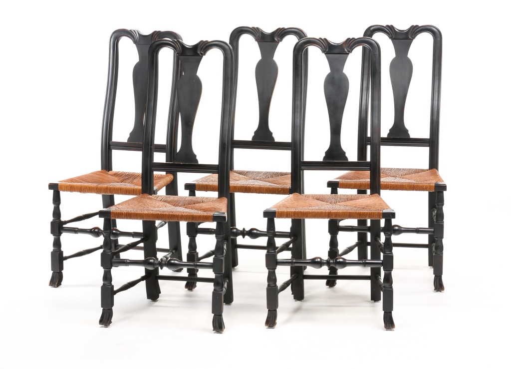 Appraisal: FIVE AMERICAN QUEEN ANNE STYLE SIDE CHAIRS Late th century