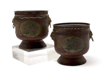 Appraisal: Pair of Regency Style Tole Painted Cachepots Estimate -