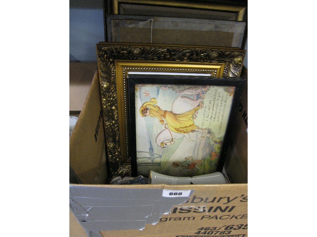 Appraisal: Box of bricabrac - prints posies pewter paintings etc