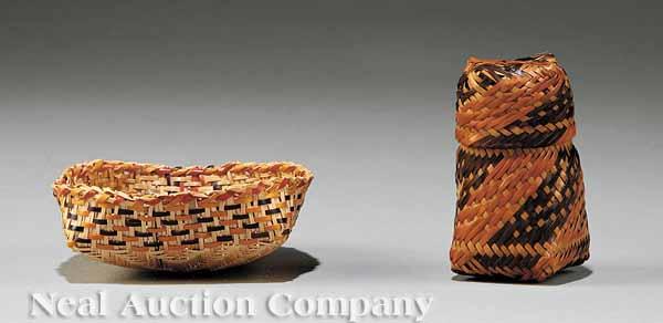 Appraisal: Two Miniature Chitimacha Baskets comprising a double-weave lidded trinket basket