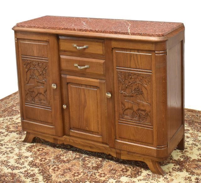 Appraisal: French Art Deco marble-top oak sideboard c s having an