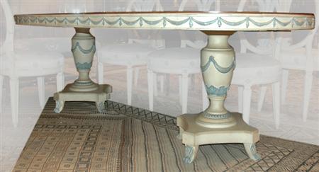 Appraisal: Neoclassical Style Fruitwood and White Painted Double Pedestal Dining Table