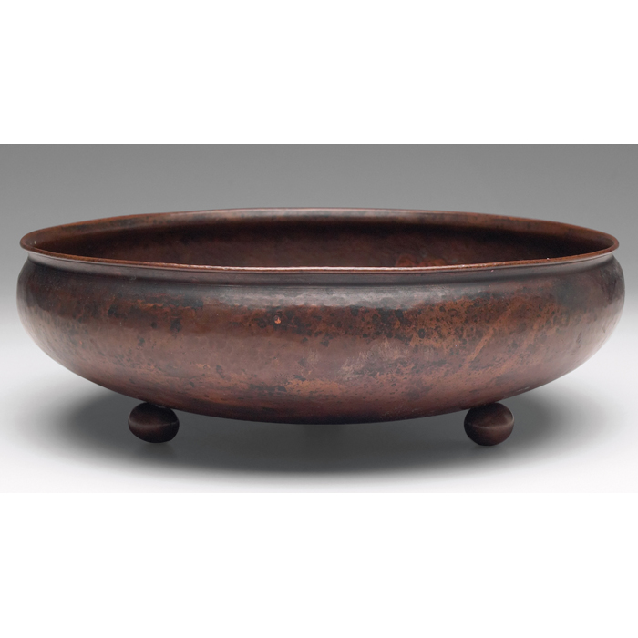 Appraisal: J Heichlinger bowl German footed shape in hammered copper original