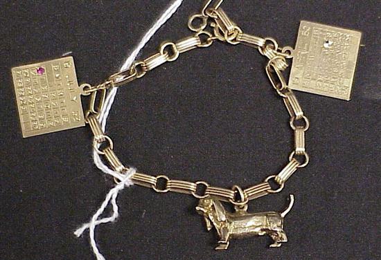 Appraisal: One K yellow gold line bar link bracelet with three