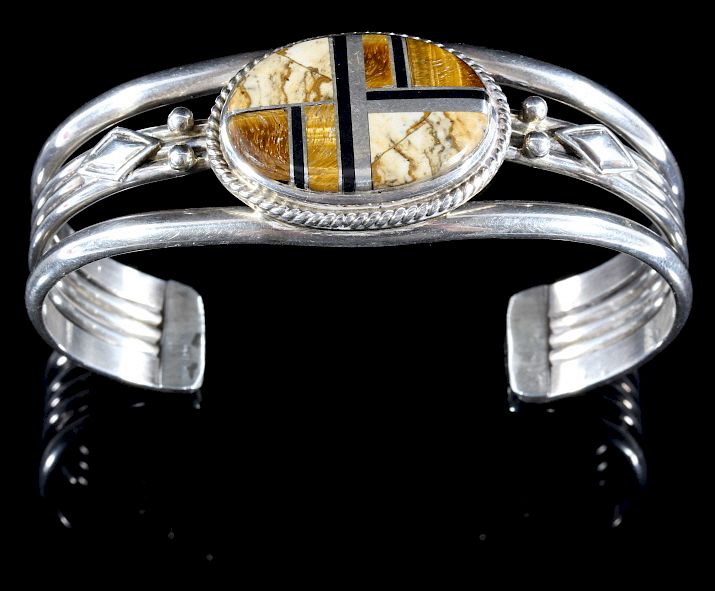 Appraisal: Navajo Sterling Multistone Mosaic Bracelet For auction in this lot