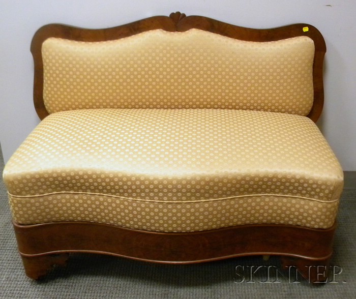 Appraisal: Small Empire Upholstered Mahogany Veneer Serpentine Settee overall ht lg