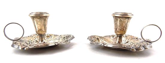 Appraisal: SILVER Two matching Gorham sterling candleholders floral and scroll repousse