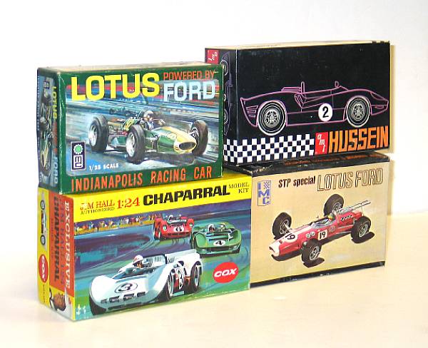 Appraisal: Plastic model racecar kits Lot includes plastic model boxed kits