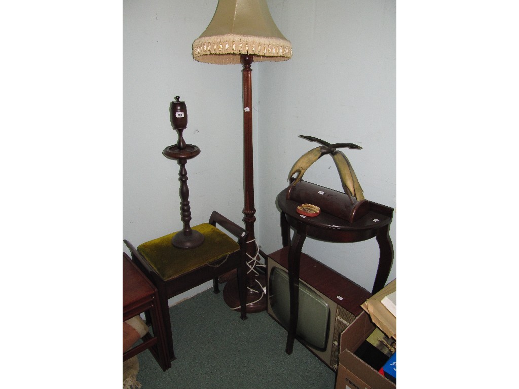 Appraisal: Lot comprising piano stool pedestal ashtray standard lamp horn display