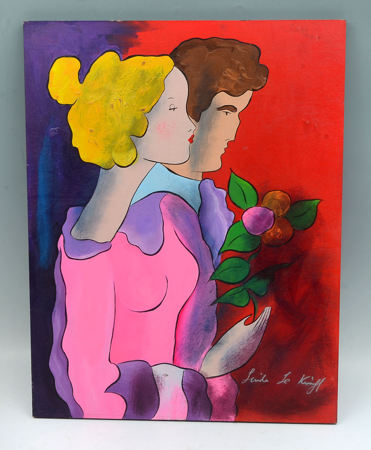 Appraisal: LE KINFF Linda American th Century Young Couple Oil Wood