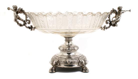 Appraisal: German Silver and Cut Glass Centerpiece Bowl circa with decorative