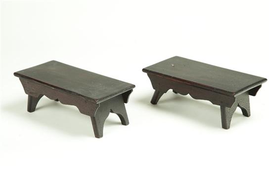 Appraisal: PAIR OF DIMINUTIVE FOOTSTOOLS American th century walnut Shaped skirts