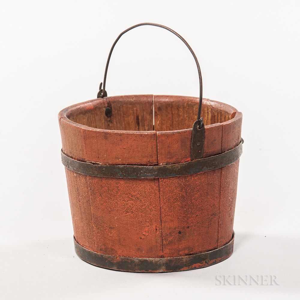 Appraisal: Miniature Red-painted Bucket Miniature Red-painted Bucket New England dated staved