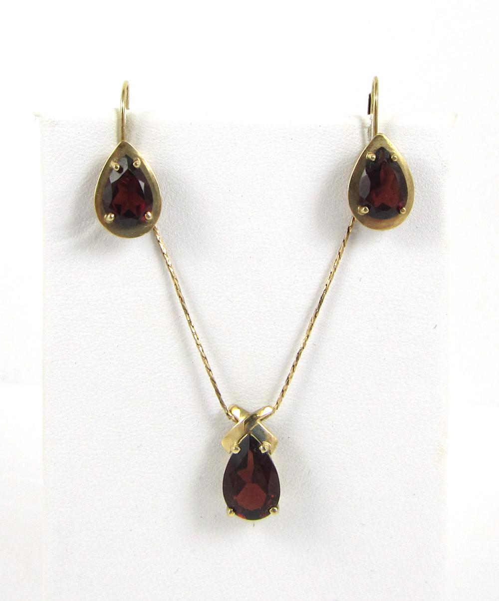 Appraisal: GARNET AND FOURTEEN KARAT GOLD NECKLACE AND EARRINGS including a