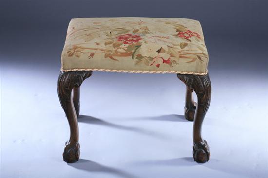 Appraisal: GEORGIAN STYLE CARVED MAHOGANY BENCH th century with Aubusson upholstery