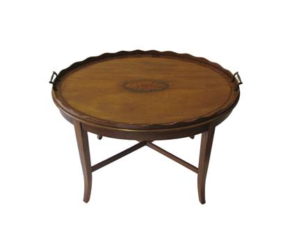 Appraisal: Regency-style inlaid mahogany tray table th century