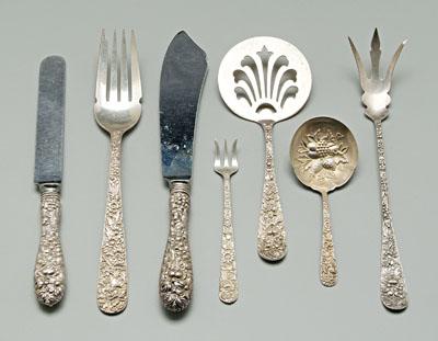 Appraisal: Kirk Stieff Repouss eacute flatware pieces no monograms oz T