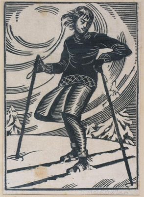 Appraisal: O Stankowska The skiing girl Signed and dated Woodcut x