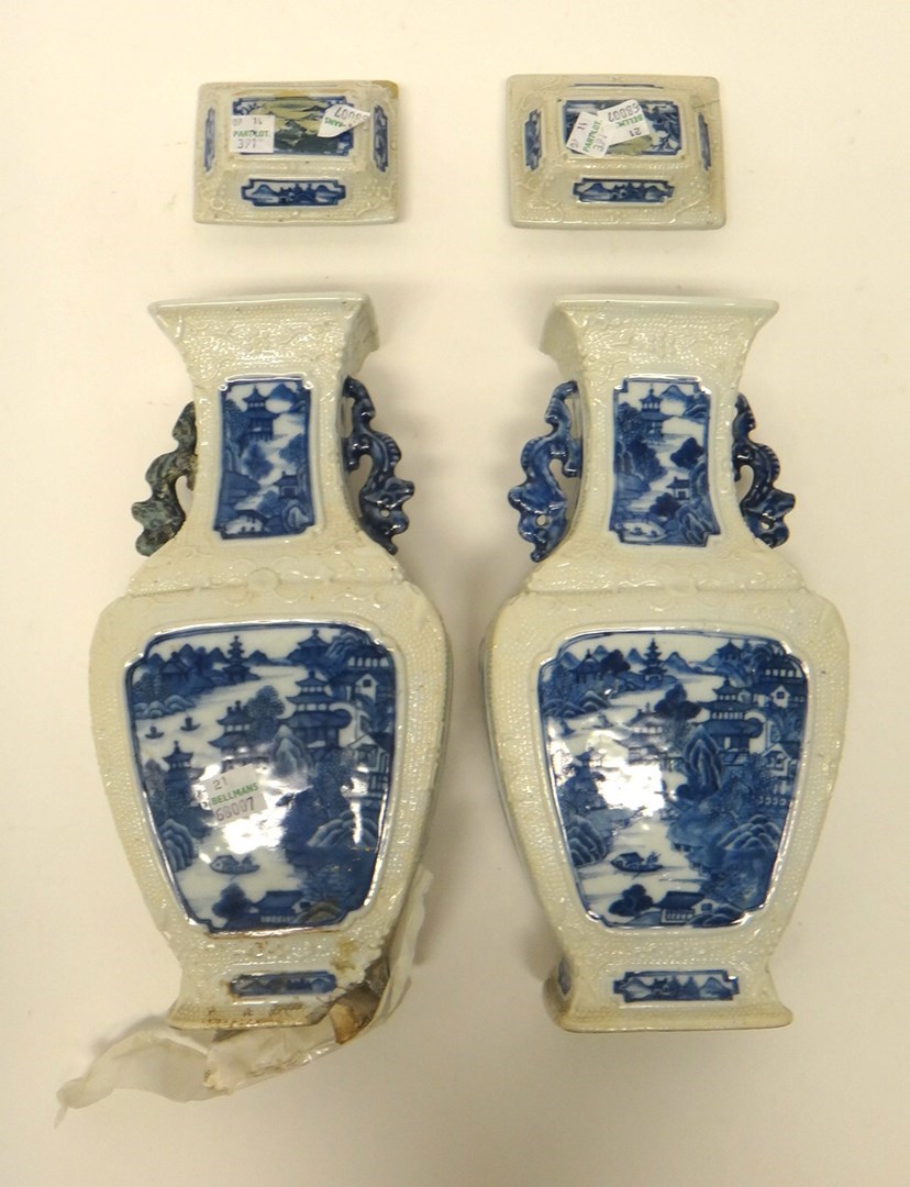 Appraisal: A pair of Chinese blue and white export two-handled vases