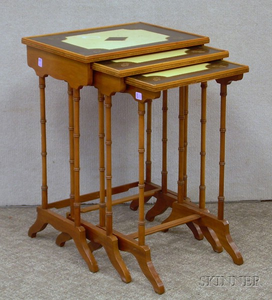 Appraisal: Georgian-style Nest of Three Inlaid Maple and Mahogany Stands with