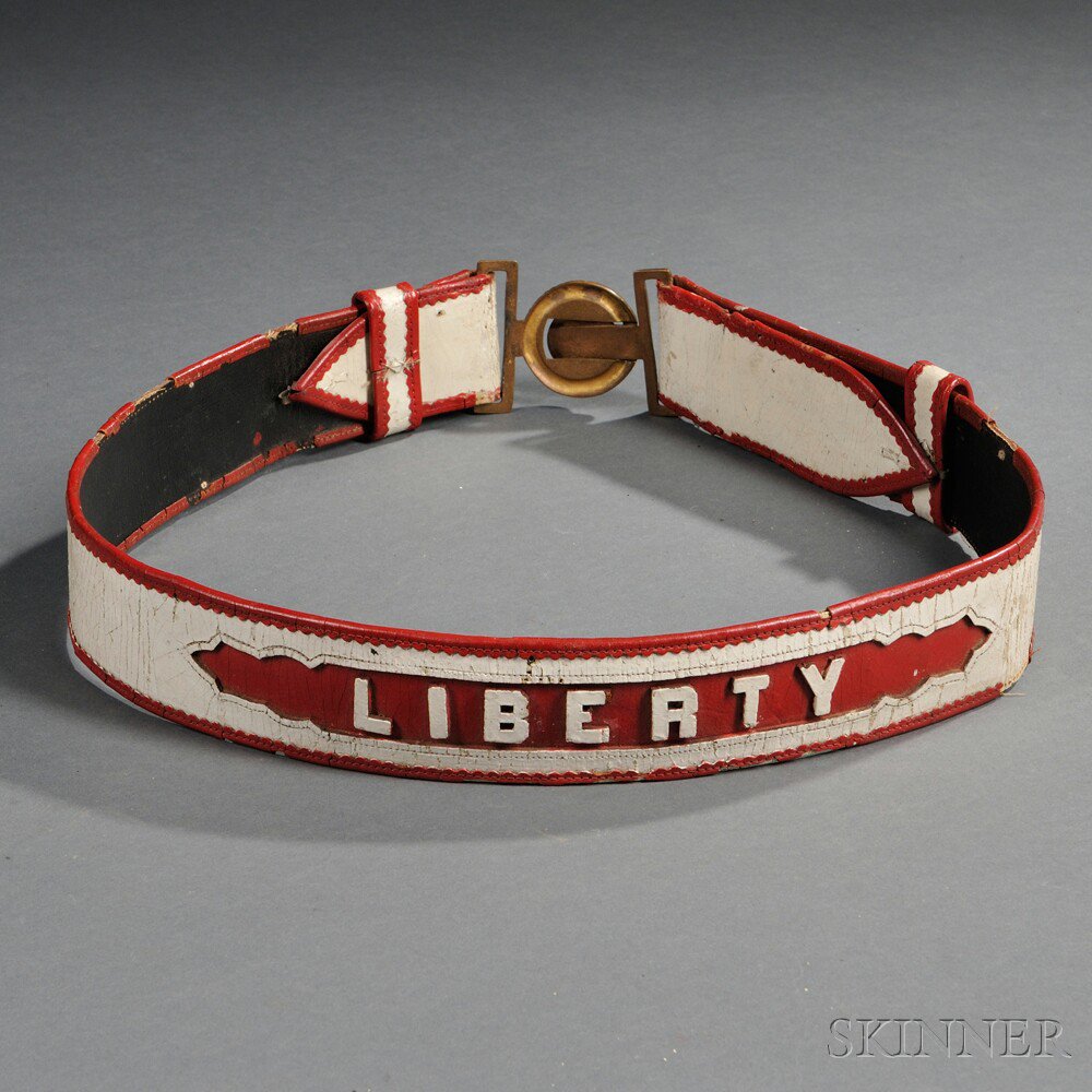 Appraisal: Patent Leather Fireman's Belt Liberty white belt and applied letters