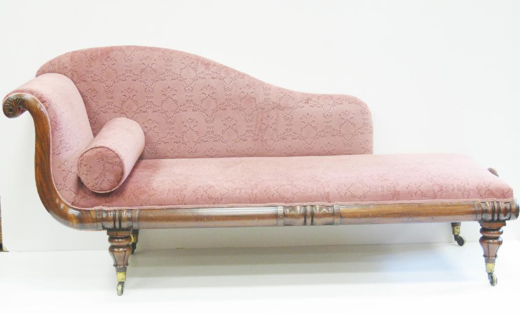 Appraisal: A Regency rosewood and upholstered Chaise Longue with scrolled end