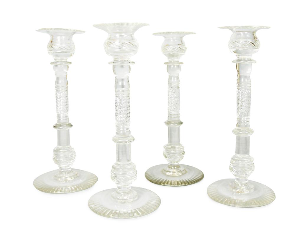 Appraisal: SET OF FOUR VICTORIAN CUT GLASS CANDLESTICKS TH CENTURY each