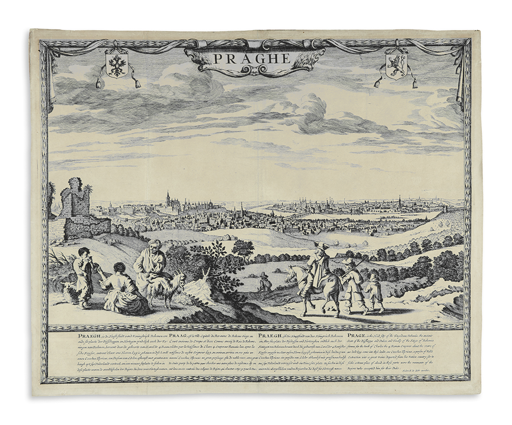 Appraisal: PRAGUE De Wit Frederick Praghe Double-page engraved topographic view with