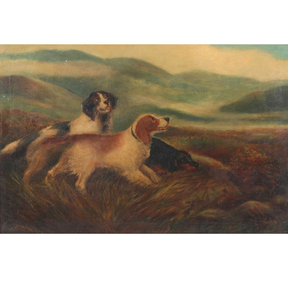 Appraisal: EDWIN CHARLES EARLE UK B THREE ENGLISH HUNTING DOGS IN