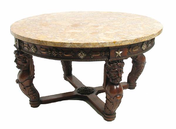 Appraisal: A Continental carved mahogany and marble top low table height