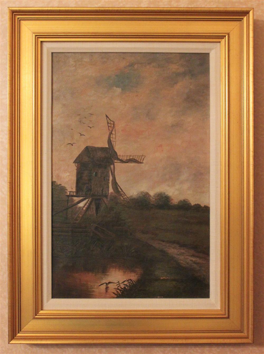 Appraisal: CONTINENTAL SCHOOL TH TH CENTURY WINDMILL OIl Framed Provenance Home