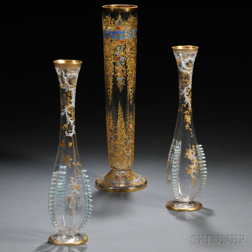 Appraisal: Three Bohemian Moser-type Glass Vases th century a single multifaceted