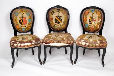 Appraisal: Three Victorian ebonised chairs the backs and seats with needlework