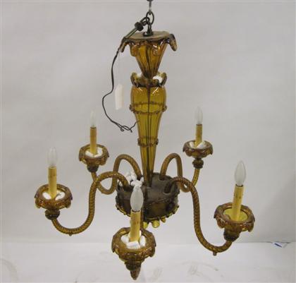 Appraisal: Murano amber glass five-arm chandelier th century