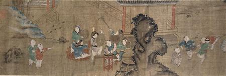 Appraisal: Chinese School th Century Boys playing in a garden setting