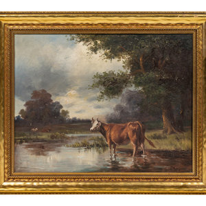 Appraisal: Artist Unknown Late th Century Pastoral Landscape with Cow in