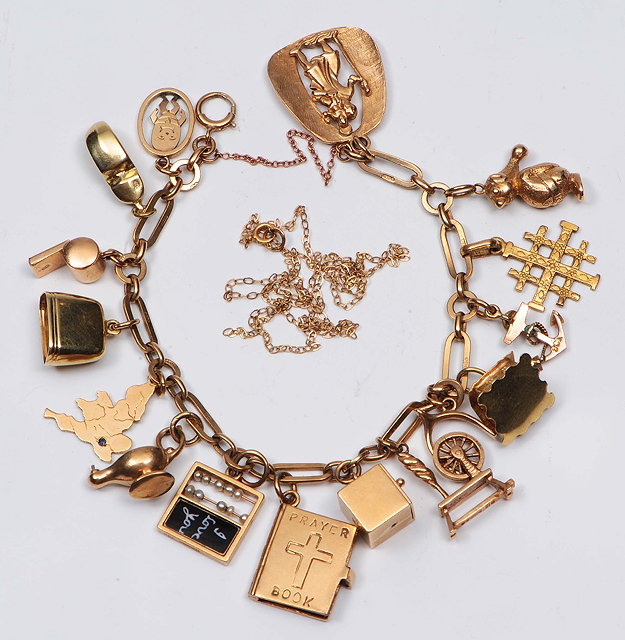 Appraisal: A ct gold charm braceletset with a small quantity of