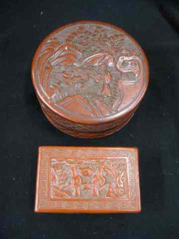 Appraisal: Chinese Cinnabar Boxes scenes with villagers '' x '' and