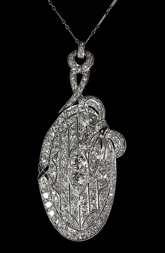 Appraisal: PERIOD ART DECO PLATINUM CTW DIAMOND NECKLACE BROOCH Brooch pendant