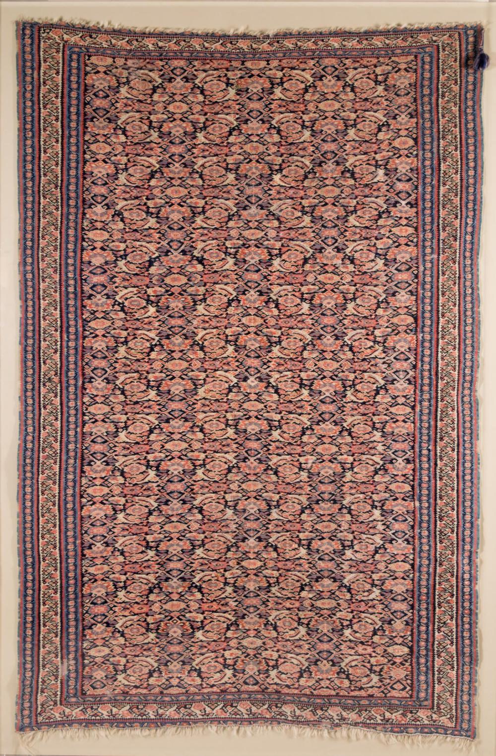 Appraisal: SEMI-ANTIQUE PERSIAN SENNEH KILIM RUG IN CUSTOM ACRYLIC WALL CASE