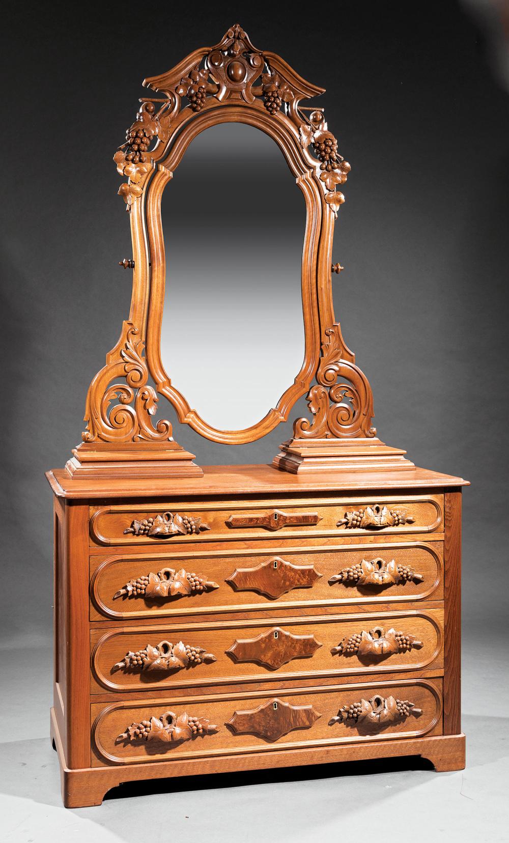 Appraisal: American Rococo Carved Walnut Bedroom Suite incl bedstead dresser and