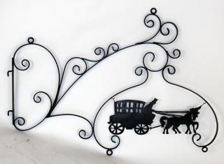 Appraisal: Wrought iron bracket with horse carriage Wrought iron bracket with