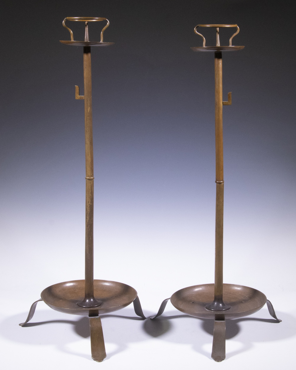 Appraisal: PR JAPANESE PRICKET CANDLESTICKS Pair of Meiji Period Bronzed Copper