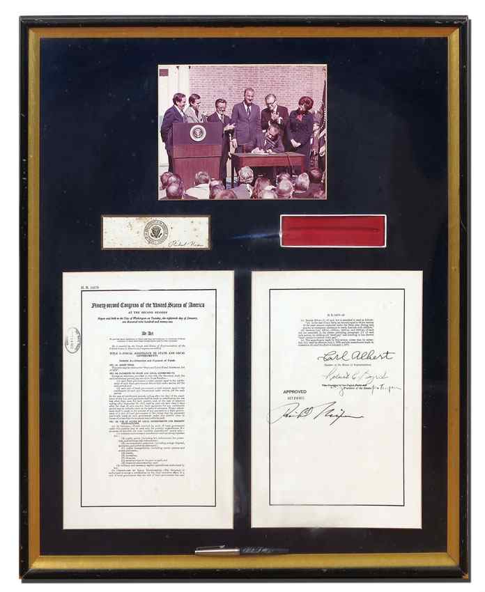 Appraisal: RICHARD NIXON FRAMED SIGNING PEN Framed grouping to include a