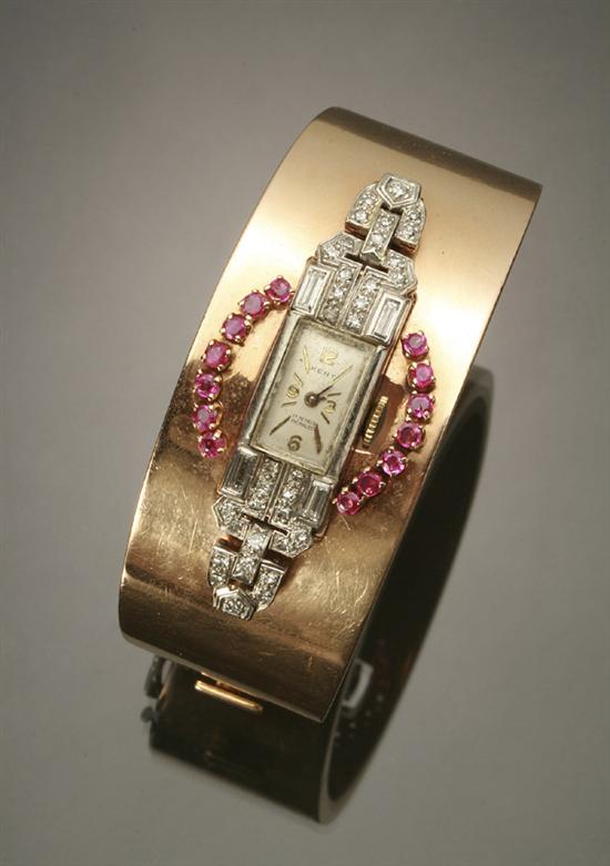 Appraisal: Lady's Tested -Karat Yellow-Gold Platinum Diamond and Ruby -Jewel Manual-Wind