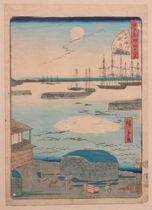 Appraisal: Utagawa Hiroshige - A port view color woodblock on paper