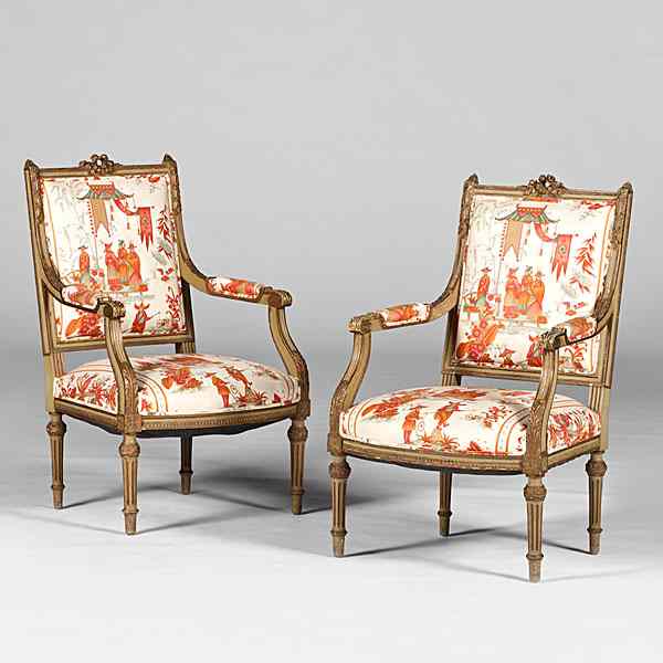 Appraisal: Louis XVI-Style Fauteuils French th century A pair of painted