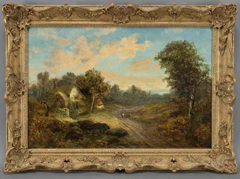 Appraisal: William Stone ''Family on a Path by a CountryCottage'' oil